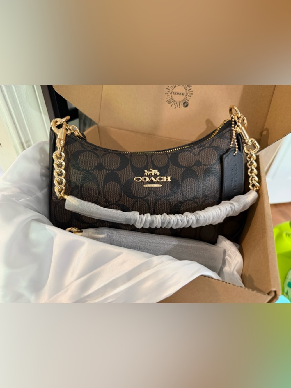 Coach Teri Small Brown and Black Signature with Gold Hardware